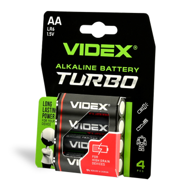 Батарейка лужна Videx LR6/AA Turbo 4шт BLISTER