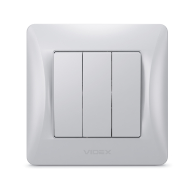 Вимикач трьохклавішний срібний шовк VIDEX BINERA - фото №2