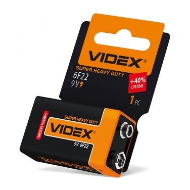 Батарейка сольова Videx 6F22/9V (Крона) 1шт SHRINK CARD