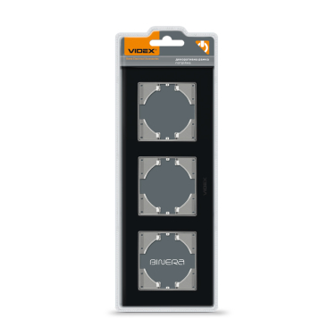 Рамка чорне скло на 3 місця горизонтальна VIDEX BINERA - фото