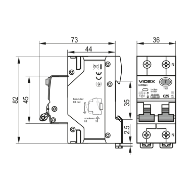 Диференційний автомат VIDEX RESIST АС 2п 30мА 6кА 25А - фото №4