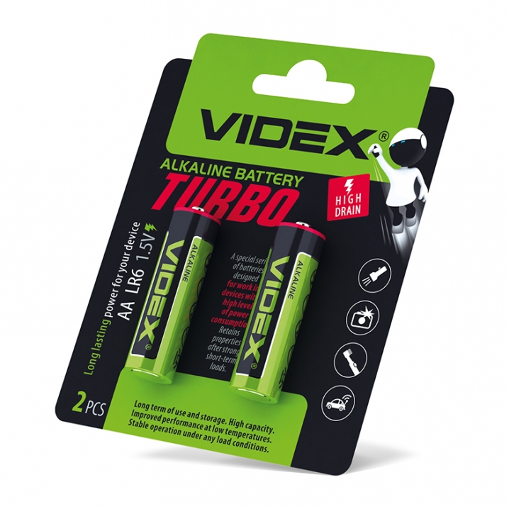 Батарейка лужна Videx LR6/AA Turbo 2шт BLISTER