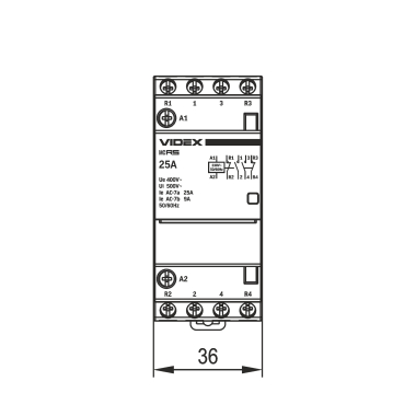 Модульний контактор 4п 25А 2НВ 2НЗ VF-RS-MC2O2C-25 VIDEX RESIST - фото №5
