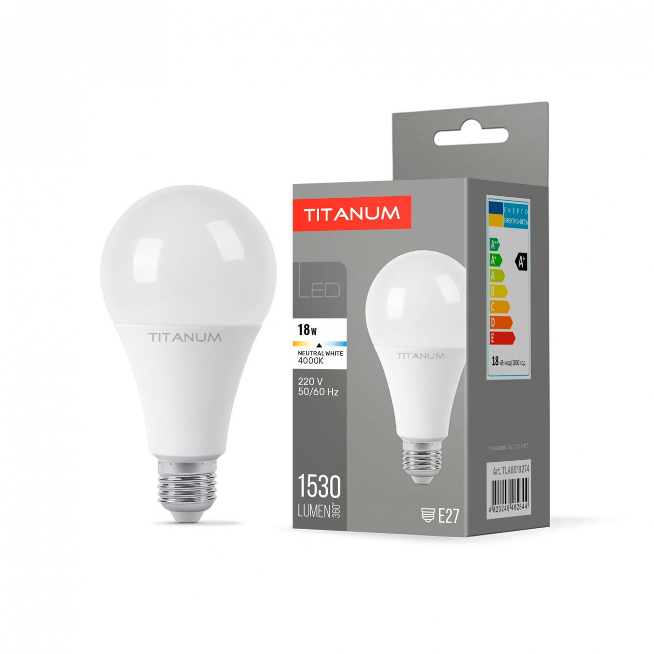 LED лампа TITANUM A80 18W E27 4100K