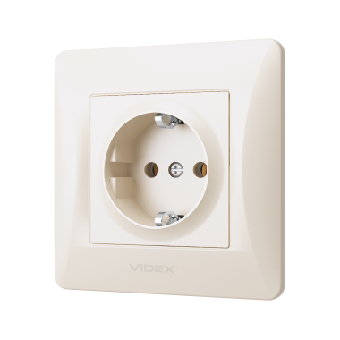 Розетка одинарна із заземленням кремова VIDEX BINERA - фото №3