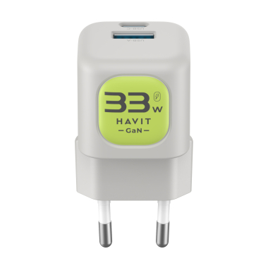 Зарядний пристрій HAVIT HV-UC230 GaN 33W USB-A+USB-C Gray/Green - фото №2