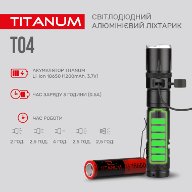 Портативний світлодіодний ліхтарик TITANUM TLF-T04 300Lm 6500K - фото №5