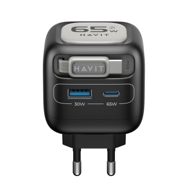 Зарядний пристрій HAVIT UC253 GaN 65W USB-A+USB-C +Кабель USB-C - фото №2