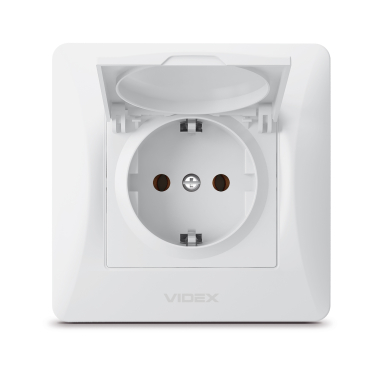Розетка одинарна із заземленням та кришкою біла VIDEX BINERA - фото №2