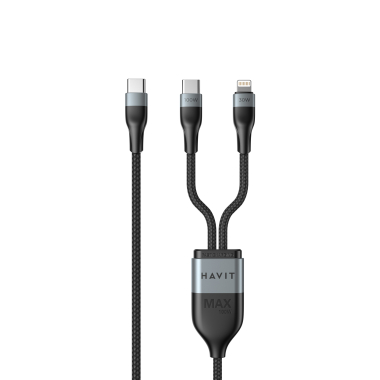 Кабель USB-C - USB-C + Lightning HAVIT HV-CB6326 PD100W 1.2м - фото
