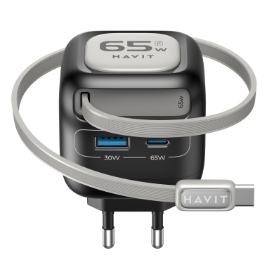 Зарядний пристрій HAVIT UC253 GaN 65W USB-A+USB-C +Кабель USB-C - фото №3