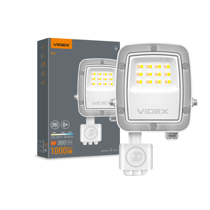 LED прожектор VIDEX F5 10W 3000-5000-6500K з датчиком руху 230V White (VL-F5-010CW-S) - фото