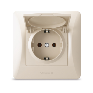 Розетка одинарна із заземленням та кришкою кремова VIDEX BINERA - фото №2
