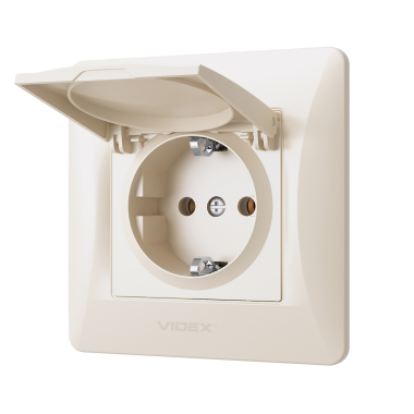 Розетка одинарна із заземленням та кришкою кремова VIDEX BINERA - фото №3