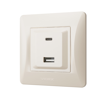 Розетка USB-A + USB-C PD20W кремова VIDEX BINERA - фото №3