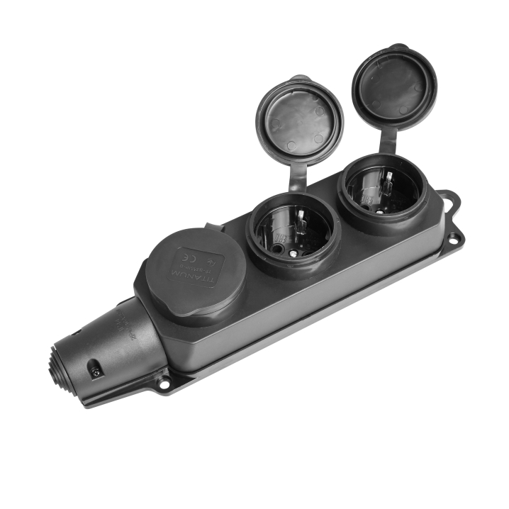 Колодка подовжувача IP44 із заземленням 3 гнізда 16А чорна TITANUM STANDARD - фото