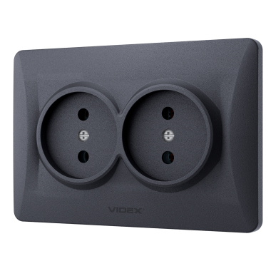 Розетка подвійна чорний графіт VIDEX BINERA - фото №3
