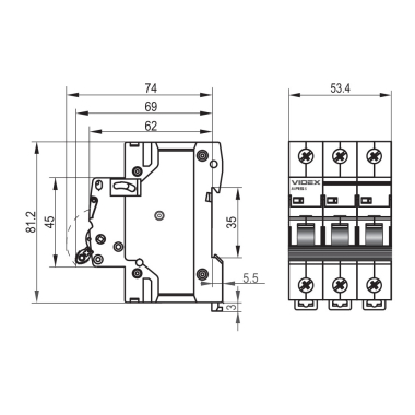 Автоматичний вимикач RS6 3п 16А 6кА С VIDEX RESIST - фото №4