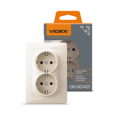 Розетка подвійна із заземленням кремова VIDEX BINERA - фото