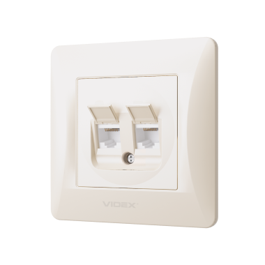 Розетка CAT6+CAT6 комп'ютерна подвійна кремова VIDEX BINERA - фото №3
