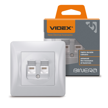 Розетка CAT6+CAT6 комп'ютерна подвійна срібний шовк VIDEX BINERA - фото