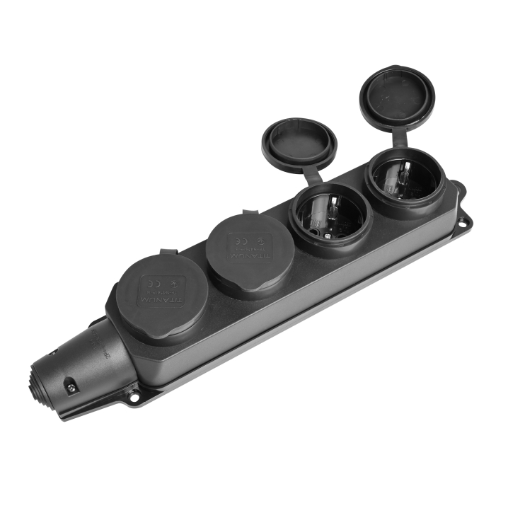 Колодка подовжувача IP44 із заземленням 4 гнізда 16А чорна TITANUM STANDARD - фото