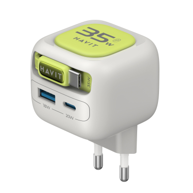 Зарядний пристрій HAVIT UC251 GaN 35W USB-A+USB-C +Кабель USB-C Gray/Green - photo