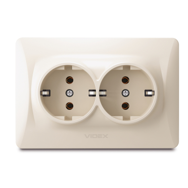 Розетка подвійна із заземленням кремова VIDEX BINERA - фото №2