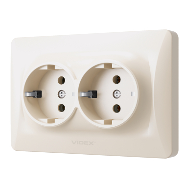 Розетка подвійна із заземленням кремова VIDEX BINERA - фото №3