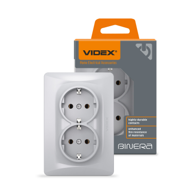 Double schuko socket silver silk VIDEX BINERA - photo