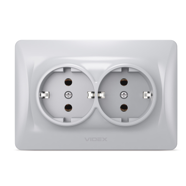 Розетка подвійна із заземленням срібний шовк VIDEX BINERA - фото №2
