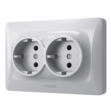 Розетка подвійна із заземленням срібний шовк VIDEX BINERA - фото №3