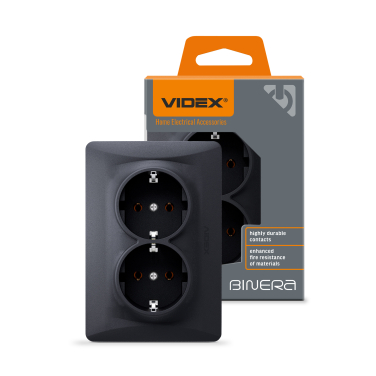 Double schuko socket black graphite VIDEX BINERA - photo