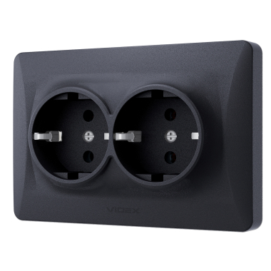 Розетка подвійна із заземленням чорний графіт VIDEX BINERA - фото №3