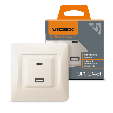 Socket USB-A + USB-C PD20W Creamy VIDEX BINERA