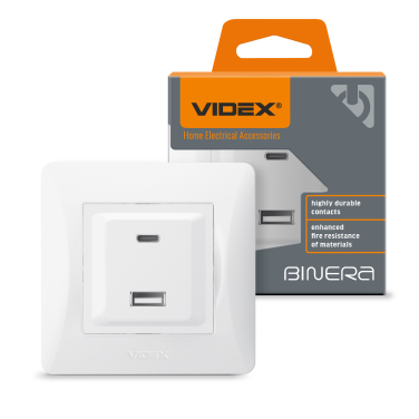 Розетка USB-A + USB-C PD20W біла VIDEX BINERA