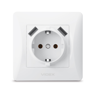 Розетка одинарна із заземленням та 2USB біла VIDEX BINERA - фото №2