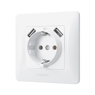 Розетка одинарна із заземленням та 2USB біла VIDEX BINERA - фото №3