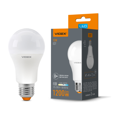 "Сенсор" LED лампа VIDEX A60e 12W E27 4100K з датчиком руху та освітленості - фото