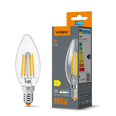 LED лампа VIDEX Filament C37F 6W E14 3000K - фото
