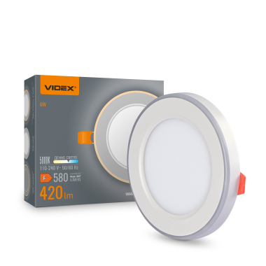 LED Recessed Downlight with decorative ambient light VIDEX DL4R 6W+3W 5000K+2700K 220V - photo