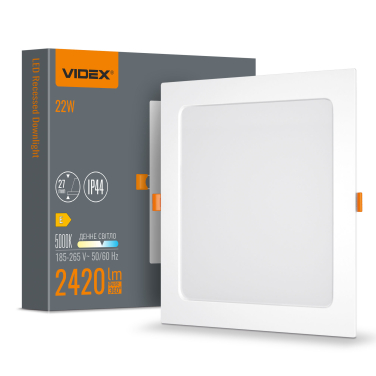 LED світильник Back вбудований квадрат VIDEX 22W 5000K - фото