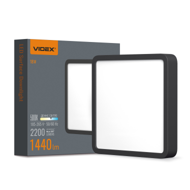 LED Світильник накладний квадрат VIDEX 18W 5000K Black - фото