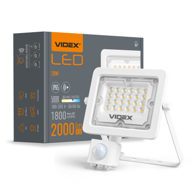 LED прожектор VIDEX F2e 20W 5000K з датчиком руху та освітленості - фото
