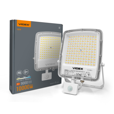 LED Floodlight VIDEX F5 100W 3000-5000-6500K with motion sensor 230V White (VL-F5-100CW-S) - photo