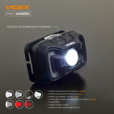 Налобний світлодіодний ліхтарик VIDEX VLF-H025C 310Lm 5000K - фото №7